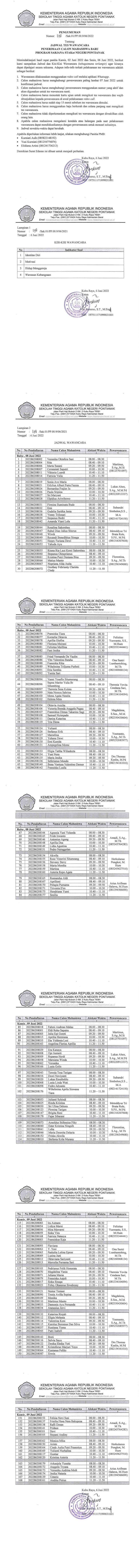 JADWAL TES WAWANCARA PMB PROGRAM SARJANA STAKAT NEGERI PONTIANAK
